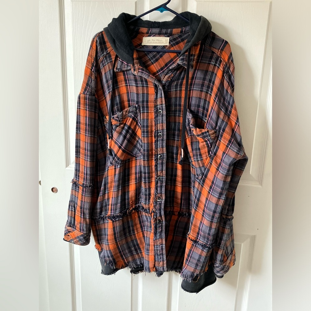 Free People Calico Basin plaid flannel hoodie size XL